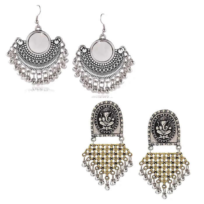 Yellow Chimes Earrings Yellow Chimes Stylish COMBO 2 Pairs Silver Oxidized Antique Chandbali Earrings for Women and Girls