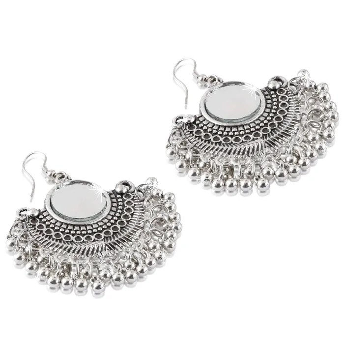 Yellow Chimes Earrings Yellow Chimes Stylish COMBO 2 Pairs Silver Oxidized Antique Chandbali Earrings for Women and Girls