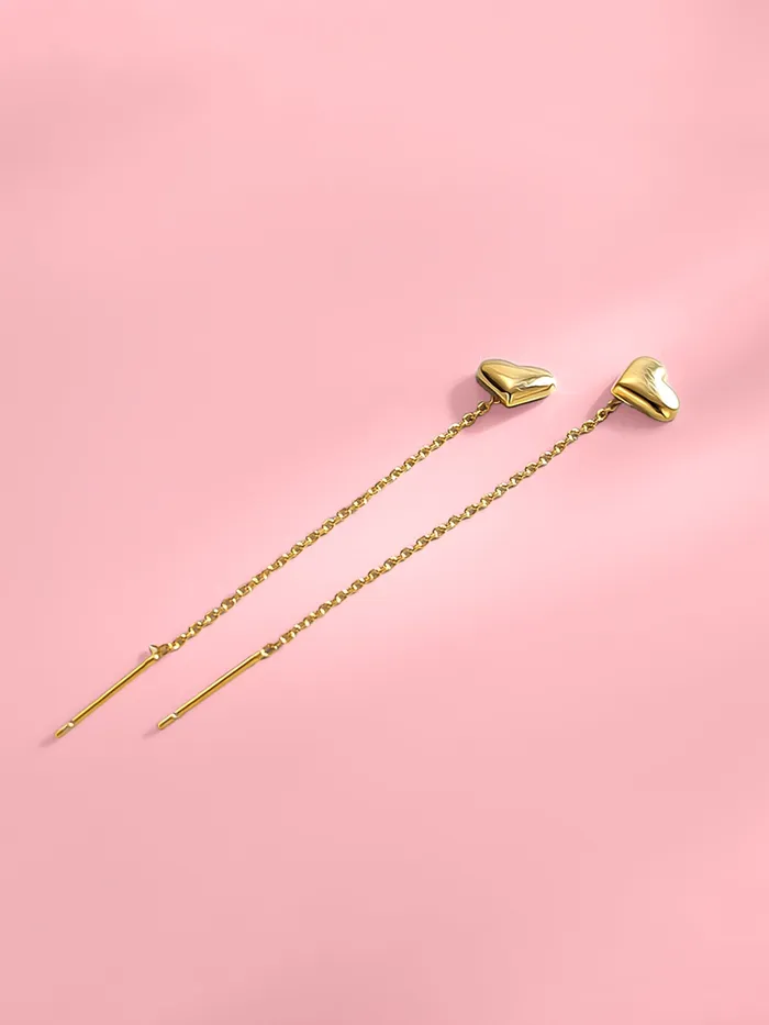 Yellow Chimes Earrings Yellow Chimes Threader Earrings for Women Gold Plated Heart Shaped Long Chain Threader Earrings For Women and Girls Valentine Gift for Girls