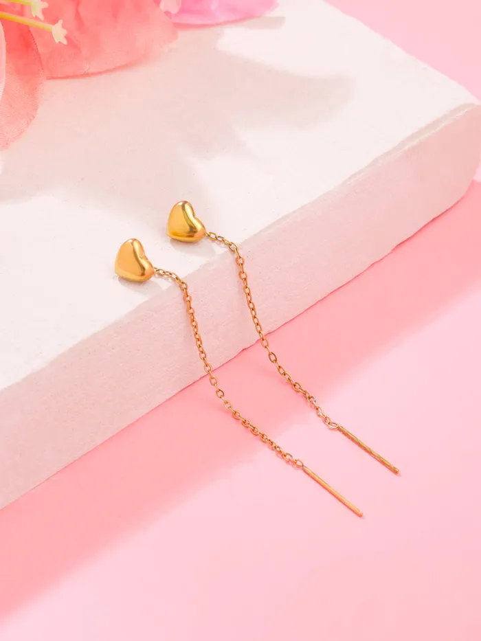 Yellow Chimes Earrings Yellow Chimes Threader Earrings for Women Gold Plated Heart Shaped Long Chain Threader Earrings For Women and Girls Valentine Gift for Girls