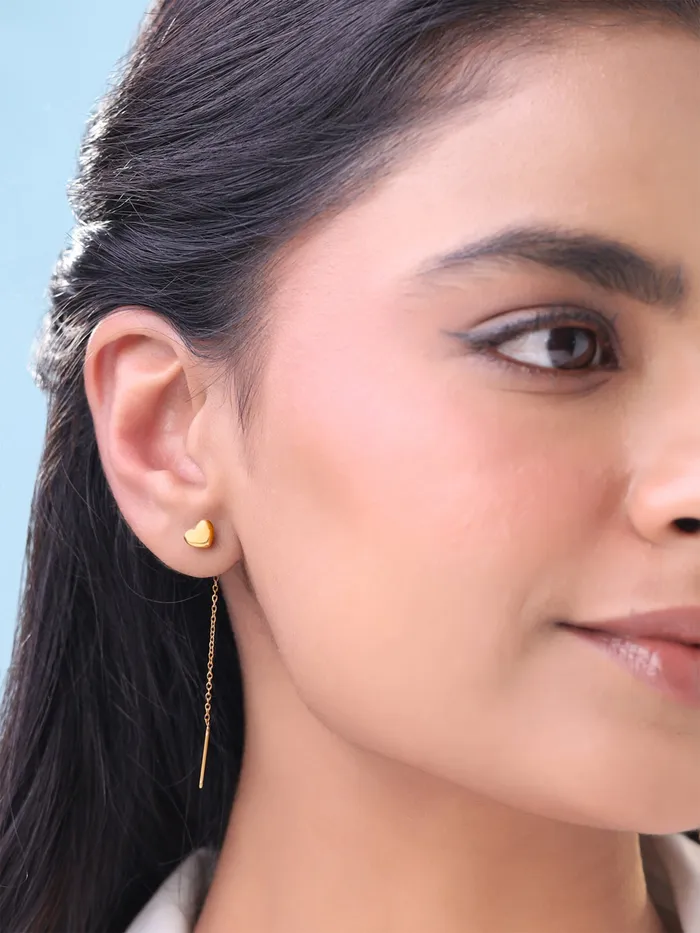 Yellow Chimes Earrings Yellow Chimes Threader Earrings for Women Gold Plated Heart Shaped Long Chain Threader Earrings For Women and Girls Valentine Gift for Girls