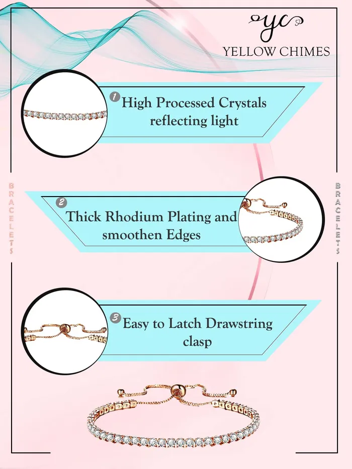 Yellow Chimes Earrings Yellow Chimes Valentine Gift for Girls Elegant Rose Gold plated White Crystal Studded Adjustable bracelet for Women and Girls