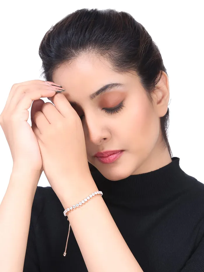 Yellow Chimes Earrings Yellow Chimes Valentine Gift for Girls Elegant Rose Gold plated White Crystal Studded Adjustable bracelet for Women and Girls