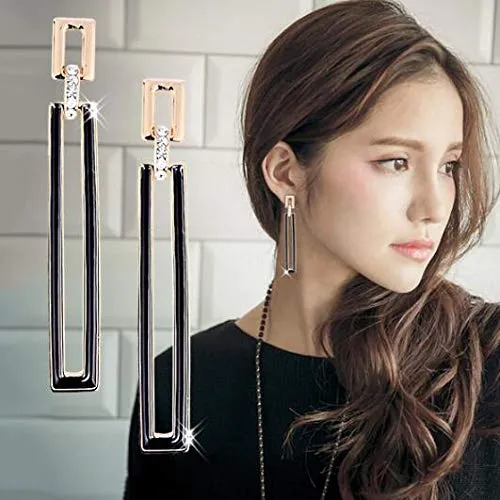 Yellow Chimes Earrings Yellow Chimes Western Style Geometric Asymmetric long Luxury Rectangle Tassel Party Dangle Earrings For Women and Girls