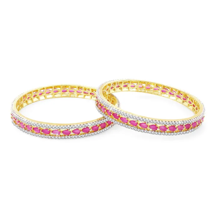 Yellow Chimes Elegant Pink ADAmerican Diamond Studded 18k Gold Plated Designer Handcrafted 2 PCs Bangles Set for Women Girls 24 Yellow Chimes Bracelets