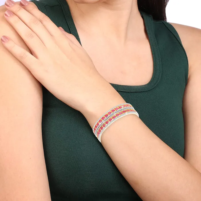 Yellow Chimes Elegant Pink ADAmerican Diamond Studded 18k Gold Plated Designer Handcrafted 2 PCs Bangles Set for Women Girls 24 Yellow Chimes Bracelets
