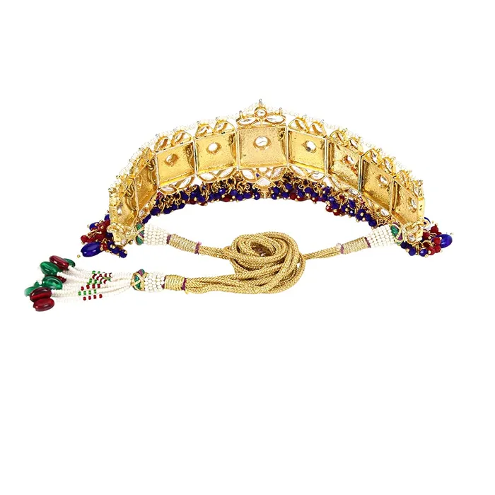 Yellow Chimes Ethnic Gold Plated Kundan Beads Flower Design Jewellery Set Pink Blue Meenakari Choker Necklace Set for Women and Girls Multicolour Medium YCTJNS22SQRFLWMC Yellow Chimes Earrings