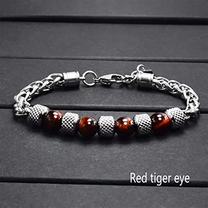 Yellow Chimes Exclusive Black Brown Tiger Eye Beads Stretchable Hand Bracelet for Men and Boys Yellow Chimes Earrings