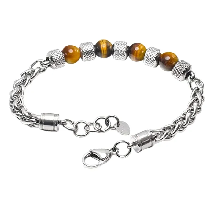 Yellow Chimes Exclusive Black Brown Tiger Eye Beads Stretchable Hand Bracelet for Men and Boys Yellow Chimes Earrings