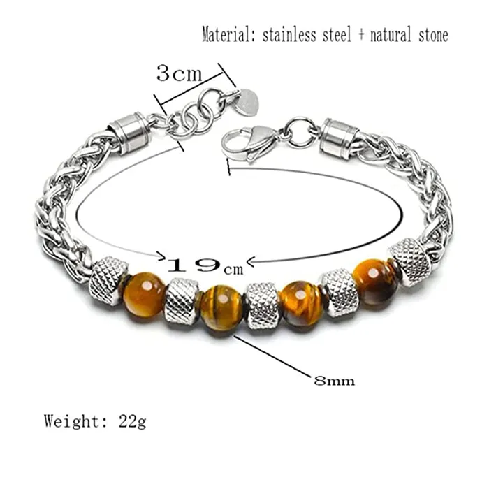 Yellow Chimes Exclusive Black Brown Tiger Eye Beads Stretchable Hand Bracelet for Men and Boys Yellow Chimes Earrings