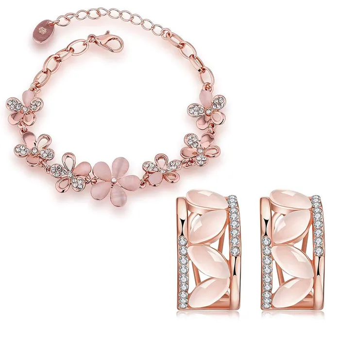 Yellow Chimes Exclusive Opal Collection Designer Combo 18K Rose Gold Plated Bracelet Earring Set for Women and Girls Yellow Chimes Necklaces Yellow Chimes Exclusive Opal Collection Designer Combo 18K Rose Gold Plated Bracelet Earring Set for Women and Girls Yellow Chimes Necklaces