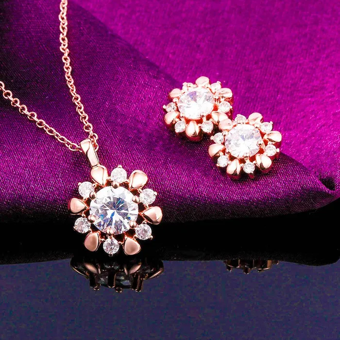Yellow Chimes Glowing Golden Sunflower 18K Rose Gold Plated Hallmarked Austrian Crystal Jewellery Set for Girls and Women Yellow Chimes Bracelets