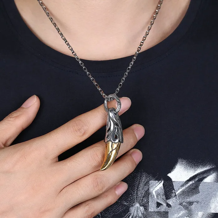 Yellow Chimes Golden Killing Thor Horn Silver Oxidized Stainless Steel Pendant for Men and Boys Yellow Chimes Earrings