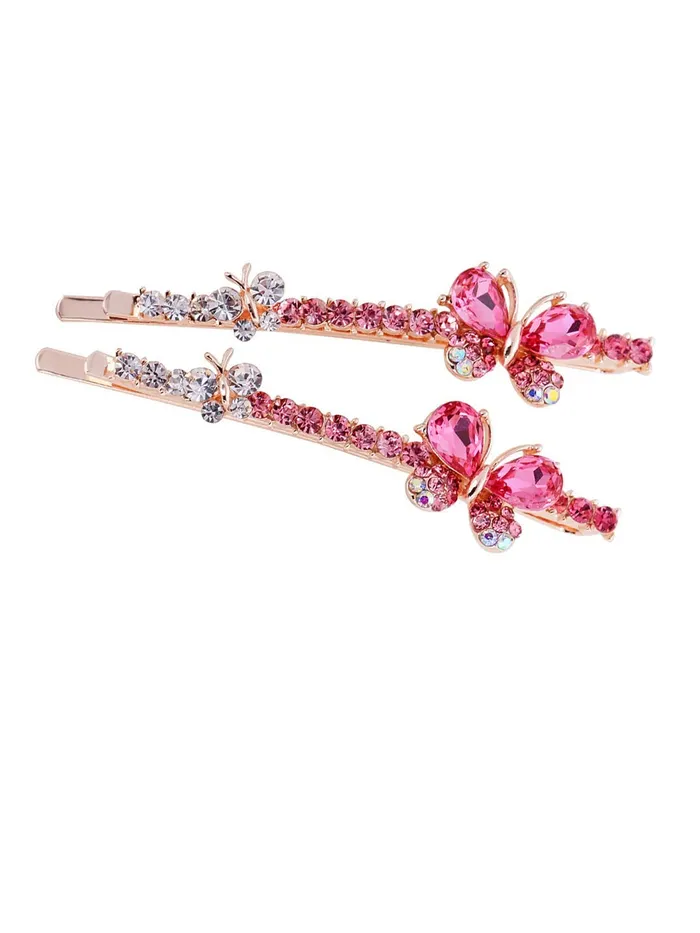 Yellow Chimes Hair Pins for Women Girls Hair Accessories for Women Hair Pin 2 Pcs Crystal Pink Butterfly Bobby Pins for Hair Pins for Girls Bobby Pins fro women Gift for Women and Girls Yellow Chimes Necklaces