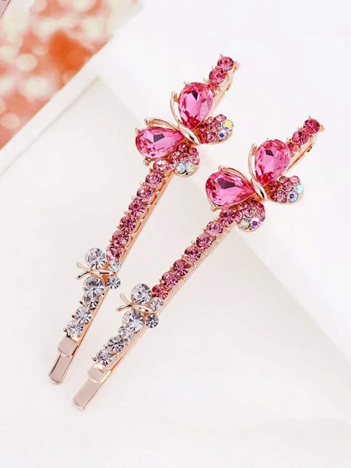 Yellow Chimes Hair Pins for Women Girls Hair Accessories for Women Hair Pin 2 Pcs Crystal Pink Butterfly Bobby Pins for Hair Pins for Girls Bobby Pins fro women Gift for Women and Girls Yellow Chimes Necklaces