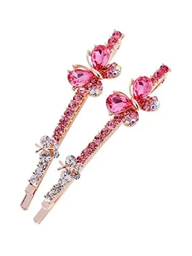 Yellow Chimes Hair Pins for Women Girls Hair Accessories for Women Hair Pin 2 Pcs Crystal Pink Butterfly Bobby Pins for Hair Pins for Girls Bobby Pins fro women Gift for Women and Girls Yellow Chimes Necklaces