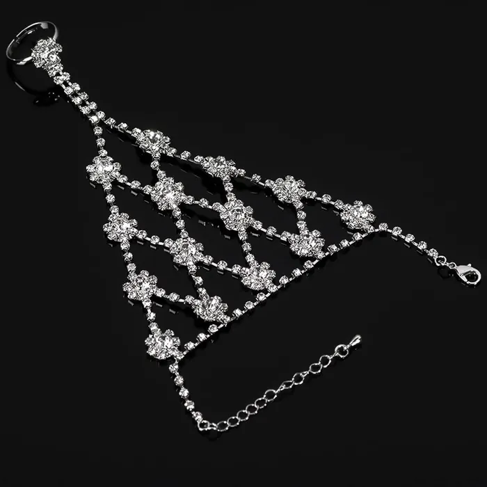 Yellow Chimes Hand Chain For Women White Crystal Studded Silver Hand Chain Link Ring For Women and Girls Yellow Chimes Necklaces