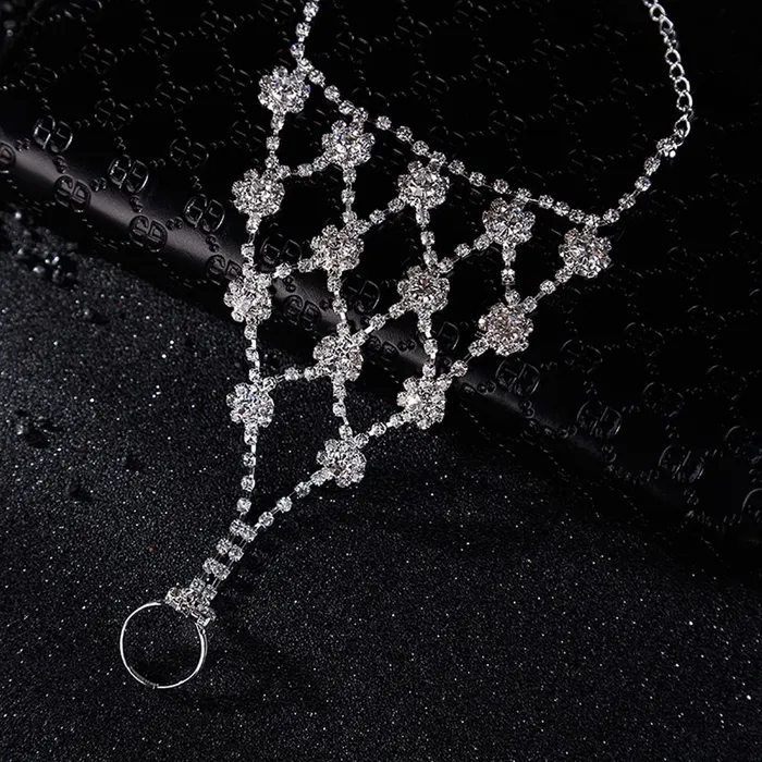 Yellow Chimes Hand Chain For Women White Crystal Studded Silver Hand Chain Link Ring For Women and Girls Yellow Chimes Necklaces