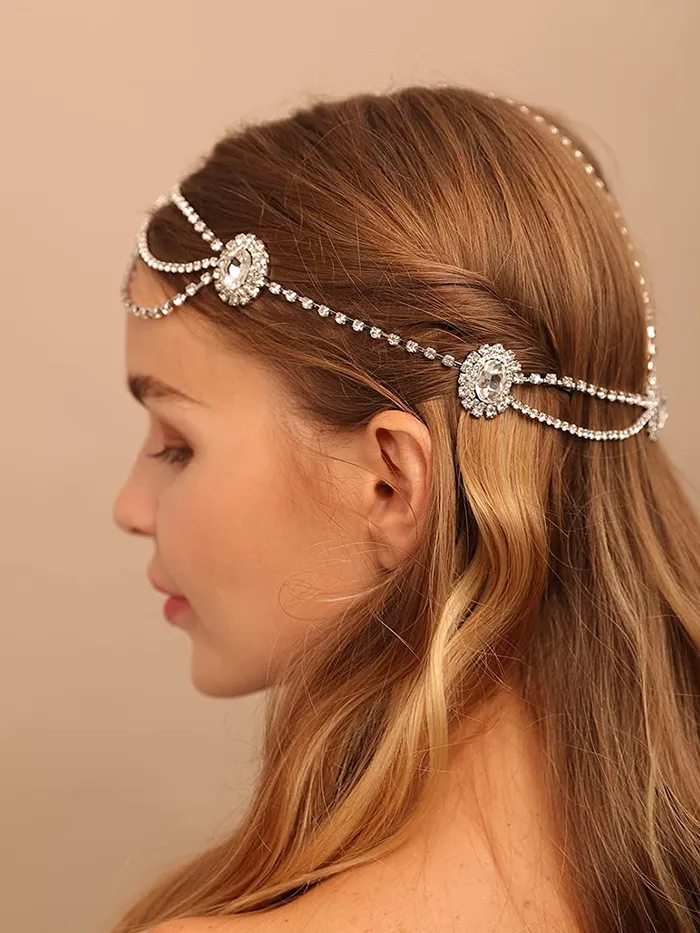 Yellow Chimes Head Chain For Women Vintage Crystal Studded Multilayered Headpeice Flapper Forehead Chain For Women and Girls Yellow Chimes Necklaces
