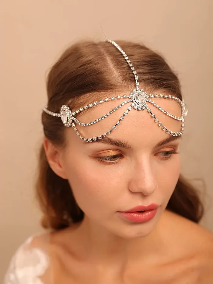 Yellow Chimes Head Chain For Women Vintage Crystal Studded Multilayered Headpeice Flapper Forehead Chain For Women and Girls Yellow Chimes Necklaces