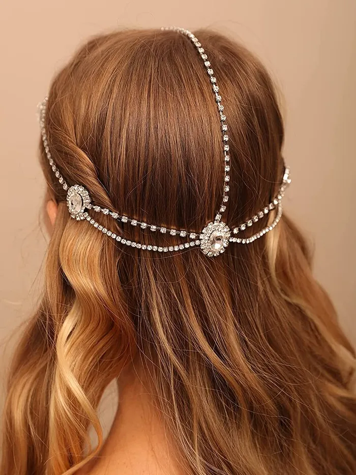 Yellow Chimes Head Chain For Women Vintage Crystal Studded Multilayered Headpeice Flapper Forehead Chain For Women and Girls Yellow Chimes Necklaces