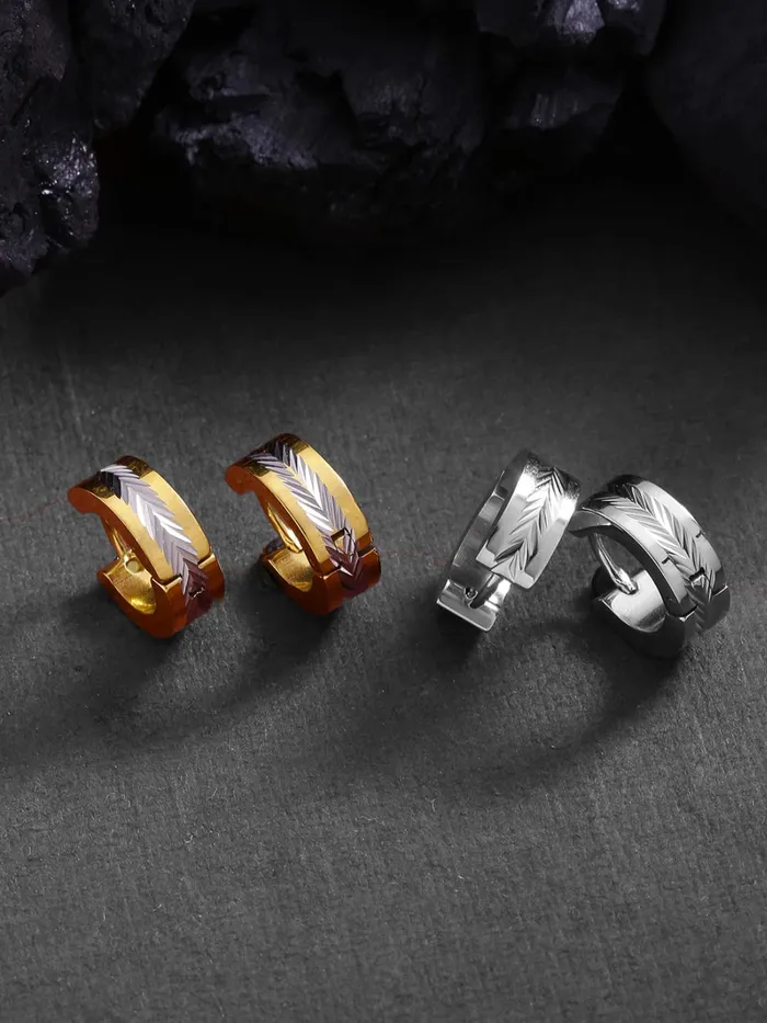 Yellow Chimes Hoop Earrings for Men Combo of 2 Pairs Stainless Steel Gold Silver Huggie Hoops Earrings for Men and Women Yellow Chimes Earrings