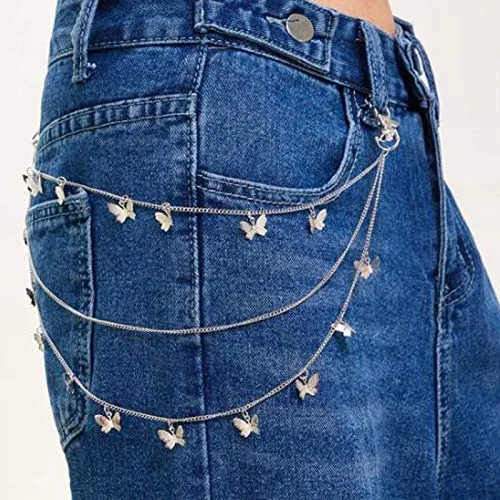 Yellow Chimes Jeans Chain for Men Stainless Steel Silver Multilayer Silver Jeans Chain for Men and Wome Style 4 Yellow Chimes Earrings