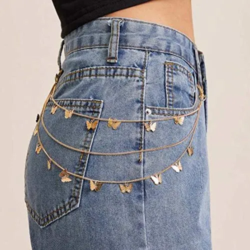 Yellow Chimes Jeans Chain for Men Stainless Steel Silver Multilayer Silver Jeans Chain for Men and Wome Style 4 Yellow Chimes Earrings