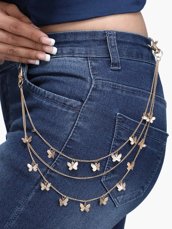 Yellow Chimes Jeans Chain for Men Stainless Steel Silver Multilayer Silver Jeans Chain for Men and Wome Style 4 Yellow Chimes Earrings