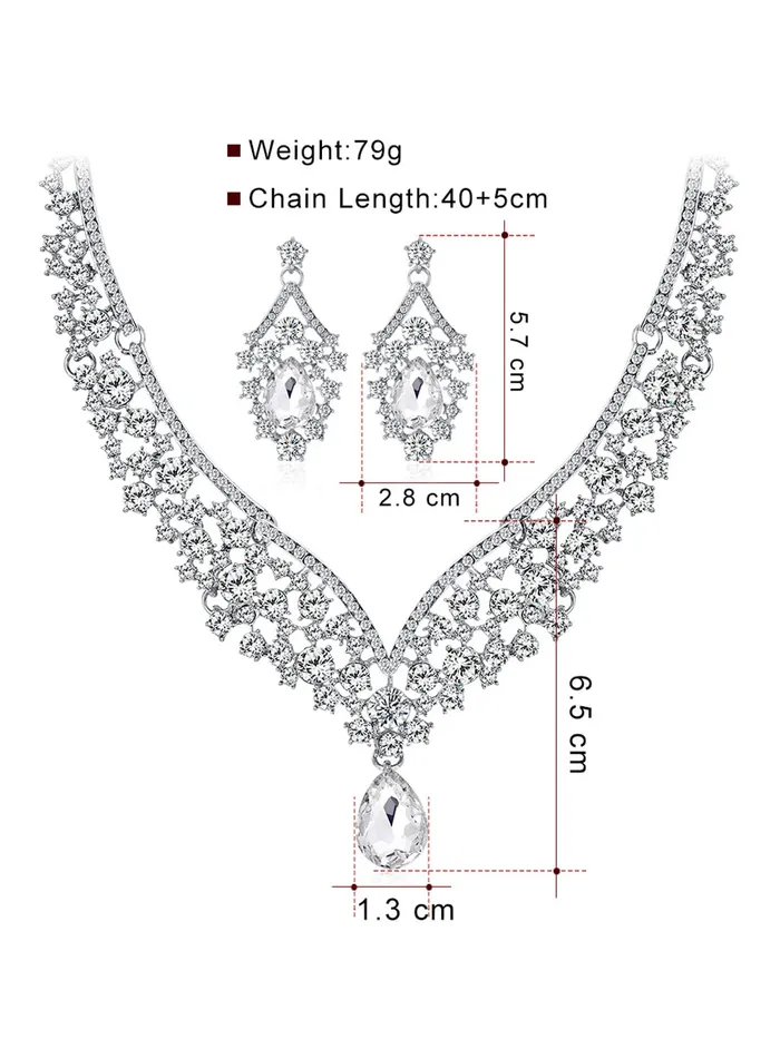 Yellow Chimes Jewellery Set for Women and Girls Fashion White Crystal Jewellery Set for Women Silver Toned Crystal Choker Necklace Set Birthday Gift for Girls Women Design 5 Yellow Chimes Earrings