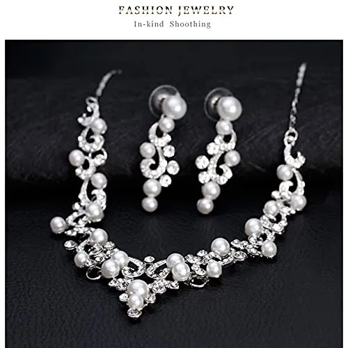 Yellow Chimes Jewellery Set for Women and Girls Fashion White Crystal Jewellery Set for Women Silver Toned Pearl Choker Necklace Set Birthday Gift for Girls Women Anniversary Gift for Wife Yellow Chimes Earrings