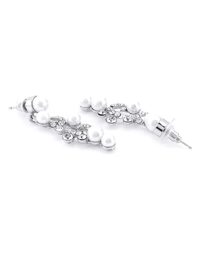 Yellow Chimes Jewellery Set for Women and Girls Fashion White Crystal Jewellery Set for Women Silver Toned Pearl Choker Necklace Set Birthday Gift for Girls Women Anniversary Gift for Wife Yellow Chimes Earrings