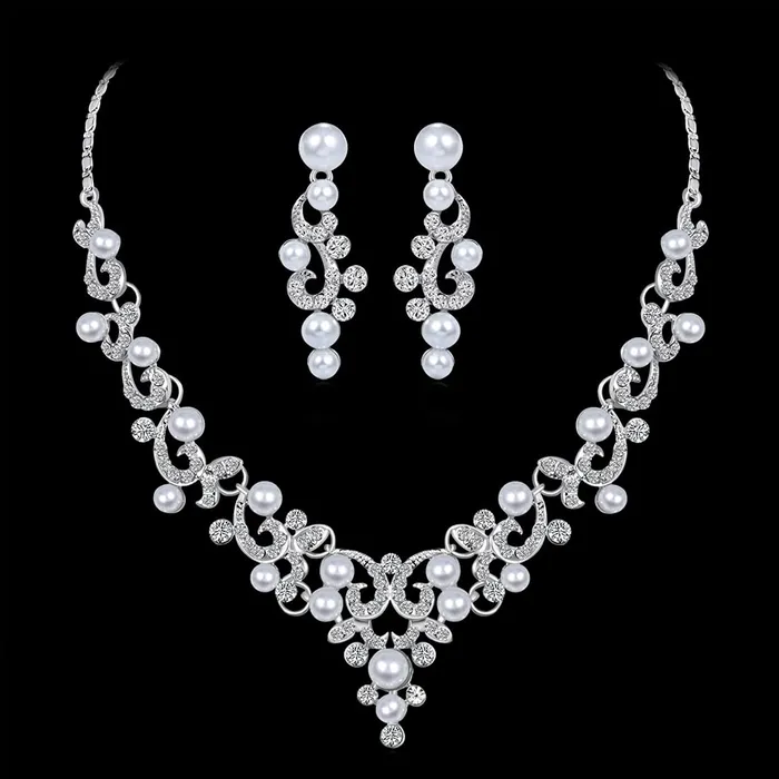 Yellow Chimes Jewellery Set for Women and Girls Fashion White Crystal Jewellery Set for Women Silver Toned Pearl Choker Necklace Set Birthday Gift for Girls Women Anniversary Gift for Wife Yellow Chimes Earrings