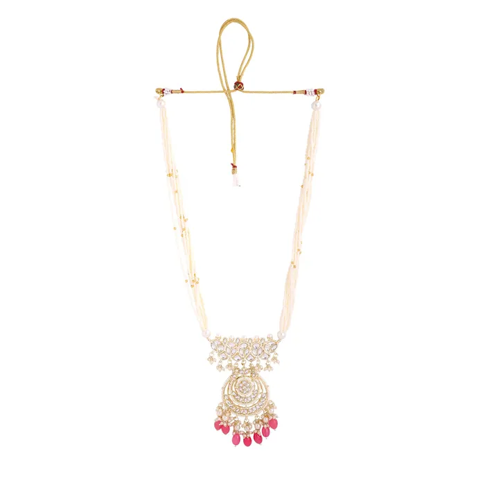 Yellow Chimes Jewellery Set for Women and Girls Kundan Necklace Set Gold Plated Kundan Studded White Beads Beaded Necklace Set Birthday Gift for girls and women Anniversary Gift for Wife Yellow Chimes Earrings