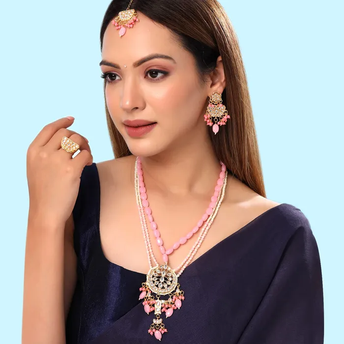 Yellow Chimes Jewellery Set for Women and Girls Kundans Necklaces Set Gold Plated Multilayer Beads Beaded Kundan Necklace Set Birthday Gift for girls and women Anniversary Gift for Wife Yellow Chimes Necklaces