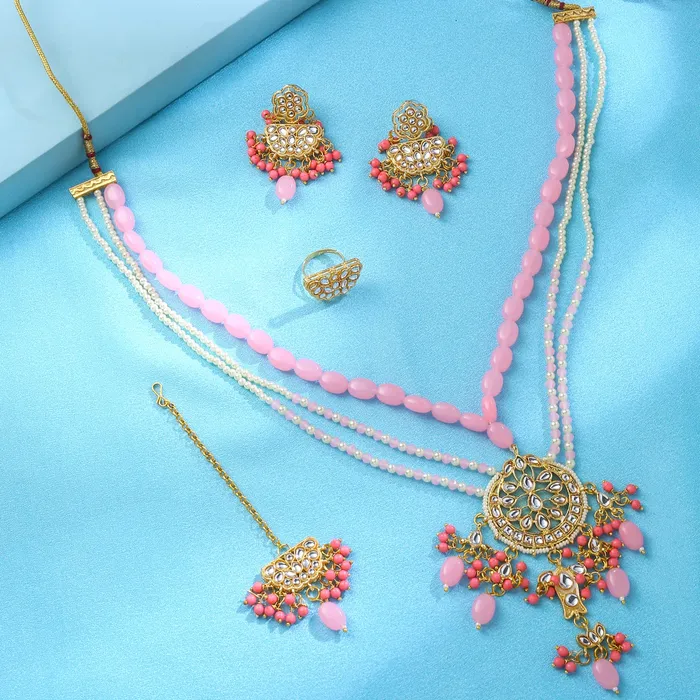 Yellow Chimes Jewellery Set for Women and Girls Kundans Necklaces Set Gold Plated Multilayer Beads Beaded Kundan Necklace Set Birthday Gift for girls and women Anniversary Gift for Wife Yellow Chimes Necklaces