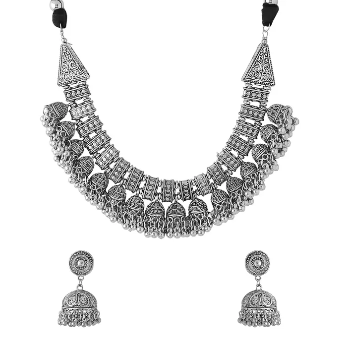 Yellow Chimes Jewellery Set For Women Silver Oxidised Adjustable Vintage Necklace Set For Women and Girls Yellow Chimes Rings Yellow Chimes Jewellery Set For Women Silver Oxidised Adjustable Vintage Necklace Set For Women and Girls Yellow Chimes Rings