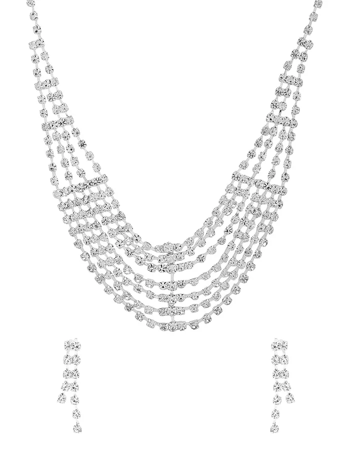 Yellow Chimes Jewellery Set for Women with White Crystal Studded Classic Design Silver Plated White crystal Necklace Set for Women and Girls Yellow Chimes Necklaces Yellow Chimes Jewellery Set for Women with White Crystal Studded Classic Design Silver Plated White crystal Necklace Set for Women and Girls Yellow Chimes Necklaces