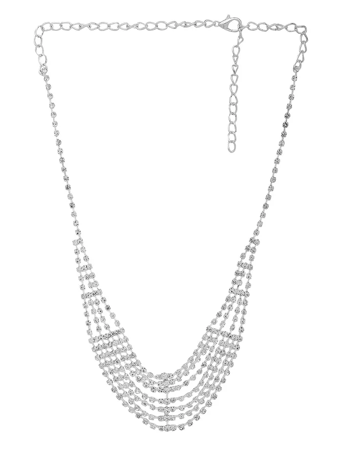 Yellow Chimes Jewellery Set for Women with White Crystal Studded Classic Design Silver Plated White crystal Necklace Set for Women and Girls Yellow Chimes Necklaces
