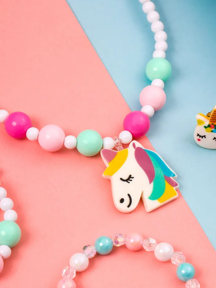 Yellow Chimes Melbees by Yellow Chimes Jewellery Sets for Girls Kids Multicolor Beaded Necklace Set for Girls Unicorn Shaped Charm Jewelry Set for Kids Birthday Gift for Girls Kids Earrings