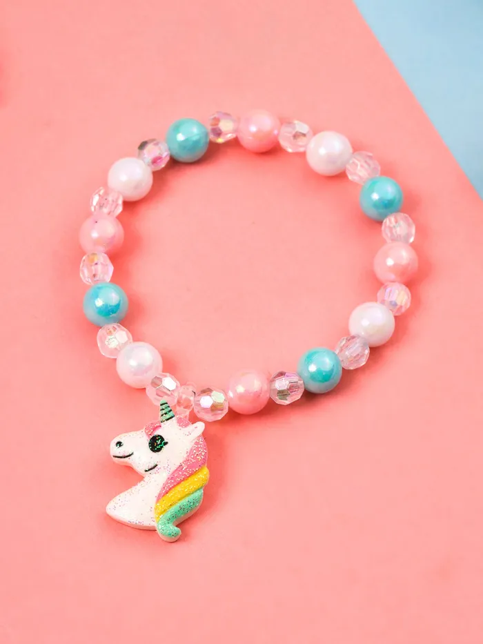 Yellow Chimes Melbees by Yellow Chimes Jewellery Sets for Girls Kids Multicolor Beaded Necklace Set for Girls Unicorn Shaped Charm Jewelry Set for Kids Birthday Gift for Girls Kids Earrings