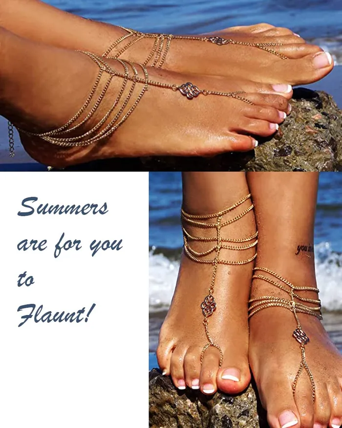 Yellow Chimes Multichain Anklets for Women Anklets with Attached Toe Ring Gold Toned Foot Jewellery for Women and Girls Yellow Chimes Rings