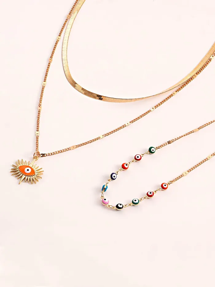 Yellow Chimes Necklace for Women and Girls Fashion Gold Layered Necklace Western Evil Eye Multilayer Chain Choker Necklace For women Birthday Gift for Girls Women Anniversary Gift for Wife Yellow Chimes Earrings