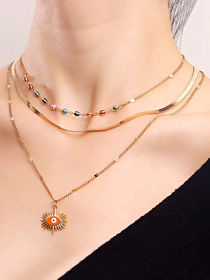 Yellow Chimes Necklace for Women and Girls Fashion Gold Layered Necklace Western Evil Eye Multilayer Chain Choker Necklace For women Birthday Gift for Girls Women Anniversary Gift for Wife Yellow Chimes Earrings