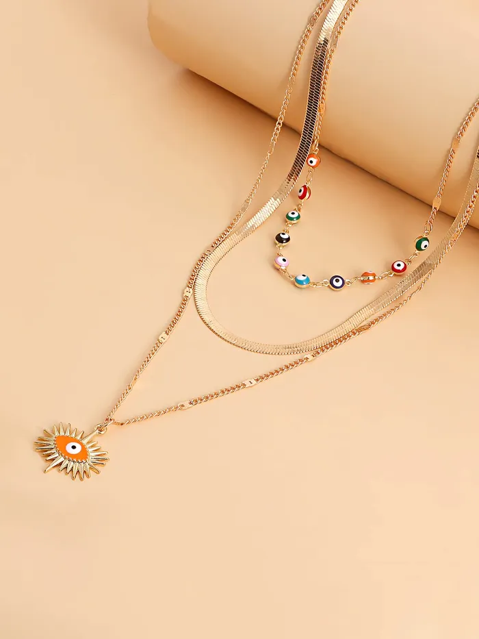 Yellow Chimes Necklace for Women and Girls Fashion Gold Layered Necklace Western Evil Eye Multilayer Chain Choker Necklace For women Birthday Gift for Girls Women Anniversary Gift for Wife Yellow Chimes Earrings
