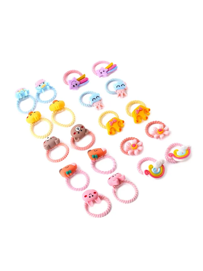 Yellow Chimes Necklaces Melbees by Yellow Chimes Rubber Bands for Girls Kids Hair Accessories for Girls Hair Tie 20 Pcs Cute Characters Rubberbands for Kids Ponytail Holder For Baby Girls Toddlers