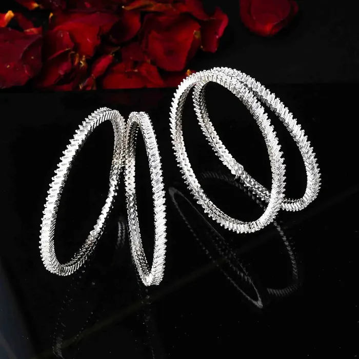 Yellow Chimes Necklaces Yellow Chimes Bangles for Women Girls Traditional American Diamond Bangles for women Silver Tone White AD Stone Bangles for girls Birthday Gift For girls women Anniversary Gift for Wife