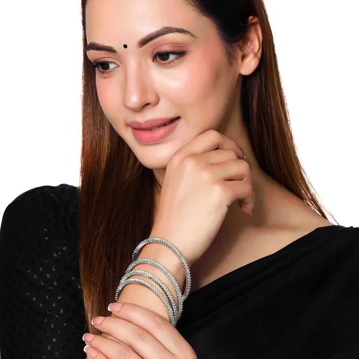 Yellow Chimes Necklaces Yellow Chimes Bangles for Women Girls Traditional American Diamond Bangles for women Silver Tone White AD Stone Bangles for girls Birthday Gift For girls women Anniversary Gift for Wife