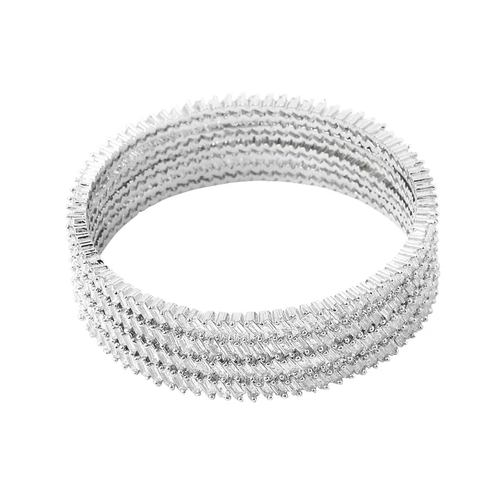 Yellow Chimes Necklaces Yellow Chimes Bangles for Women Girls Traditional American Diamond Bangles for women Silver Tone White AD Stone Bangles for girls Birthday Gift For girls women Anniversary Gift for Wife