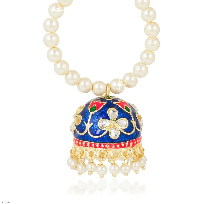 Yellow Chimes Necklaces Yellow Chimes Blue Classic Designer Meenakari Kundan Pearl Copper Hoops Traditional Peacock Jhumka Earrings for Women and Girls